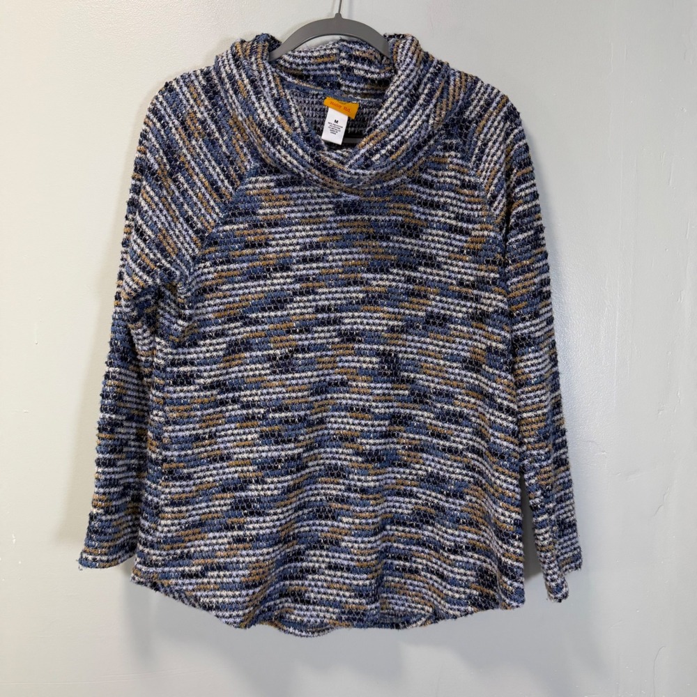 Ruby Rd Womens Cowl Neck Sweater Blue Metallic Knit Pullover 72550 Q3 Medium